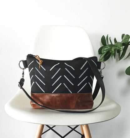 vegan leather crossbody bag with arrow aztec print