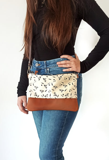 Canvas leather crossbody bag- Floral