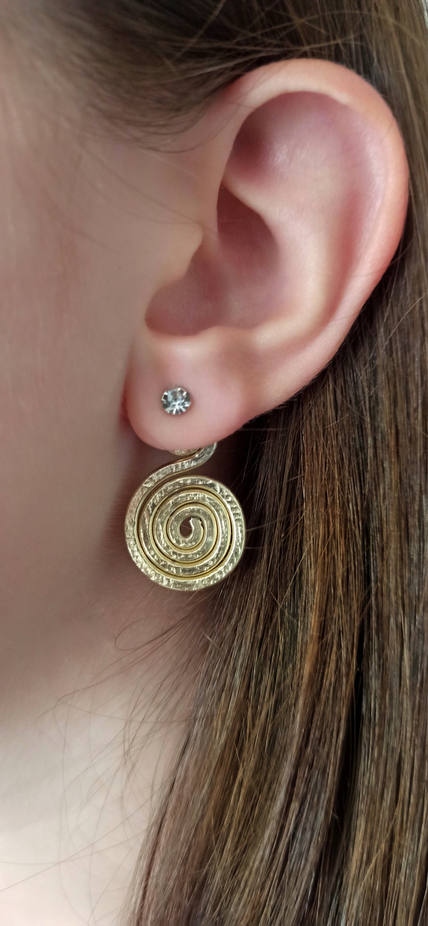 Spiral disc earring jackets, Hammered circle earrings