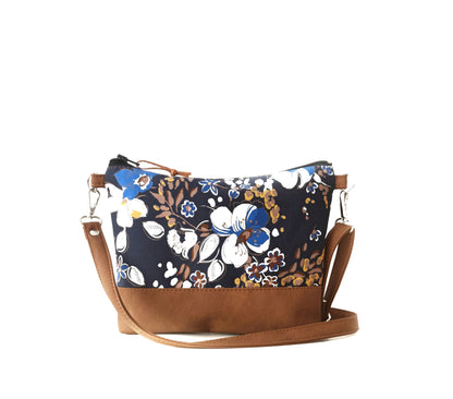 small crossbody bag with floral print in blue