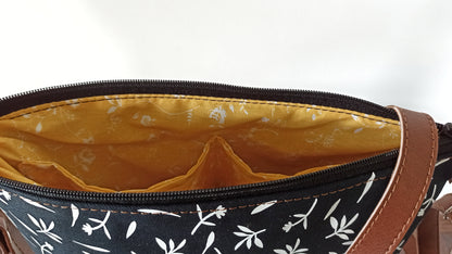 Canvas and Vegan Leather crossbody Bag- Tiny Garden print