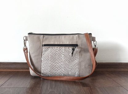 Large Canvas Crossbody bag with geo print in Gray