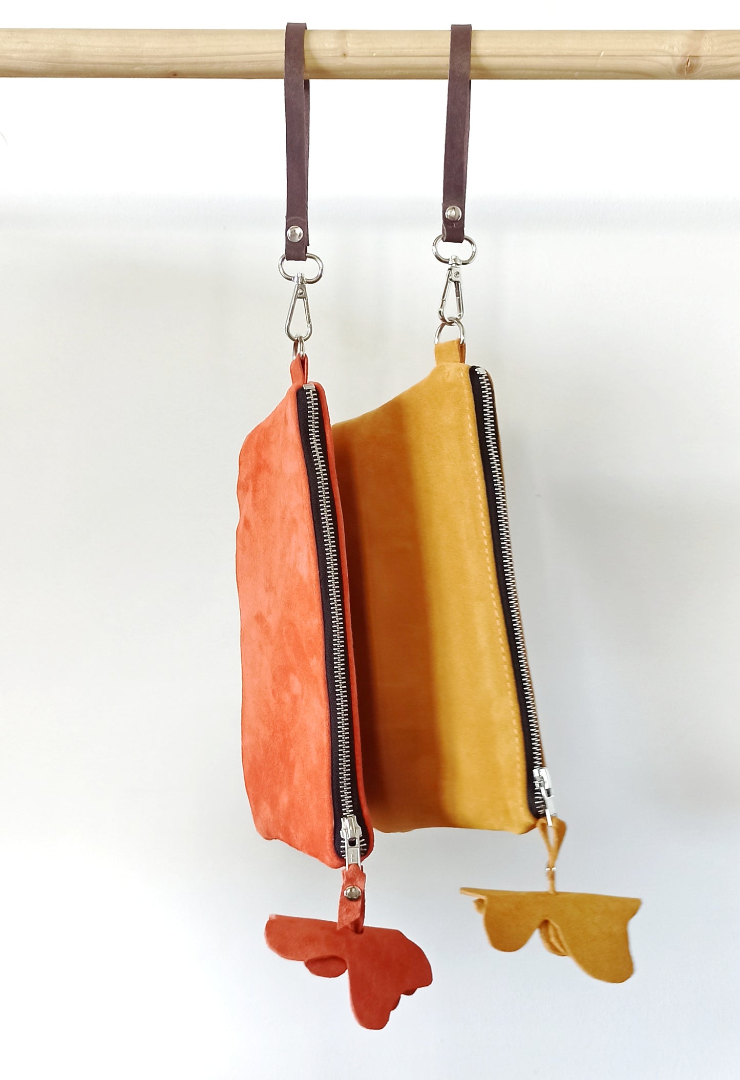 Suede leather clutch bag, Wristlet clutch purse Orange