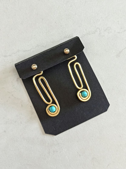 Meander ear jacket earrings with turquoise gemstone