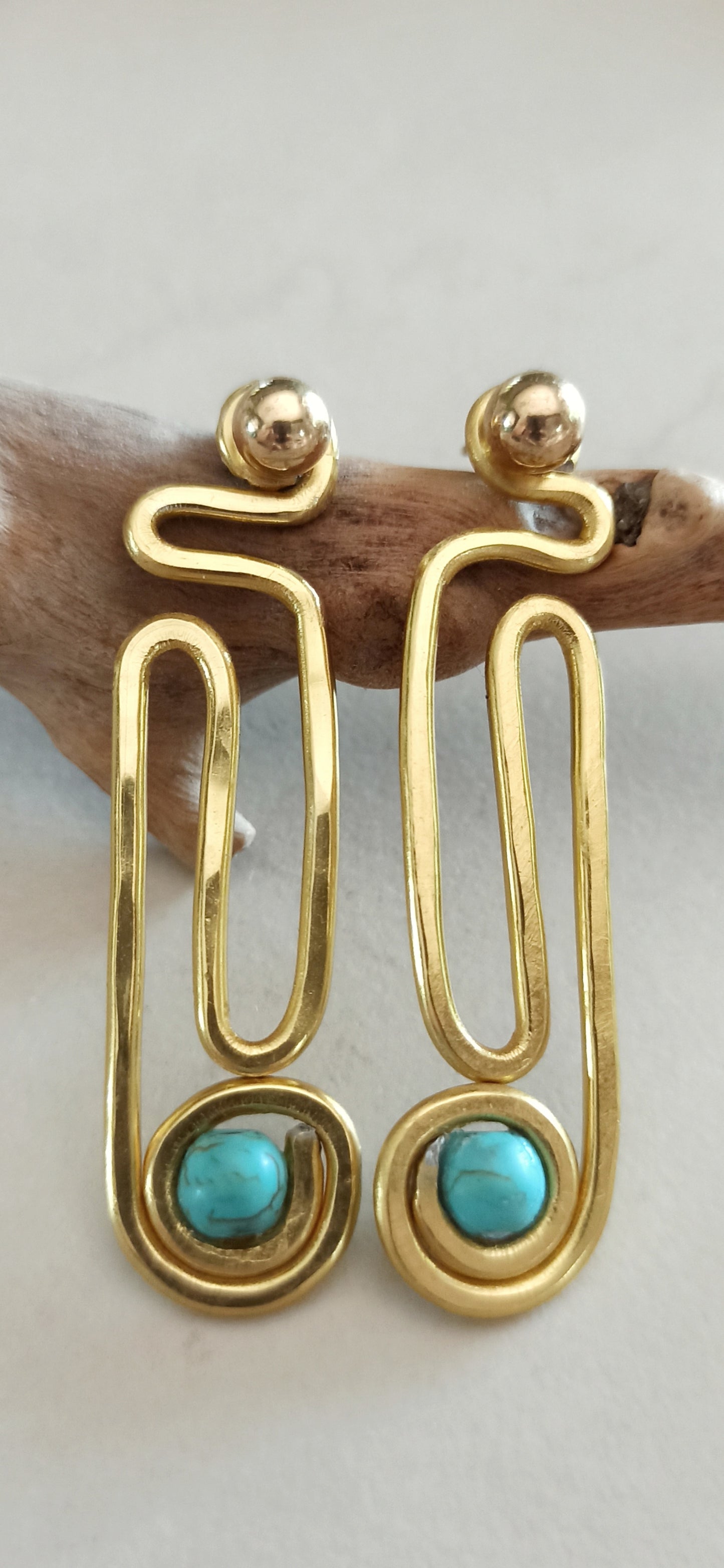 Meander ear jacket earrings with turquoise gemstone