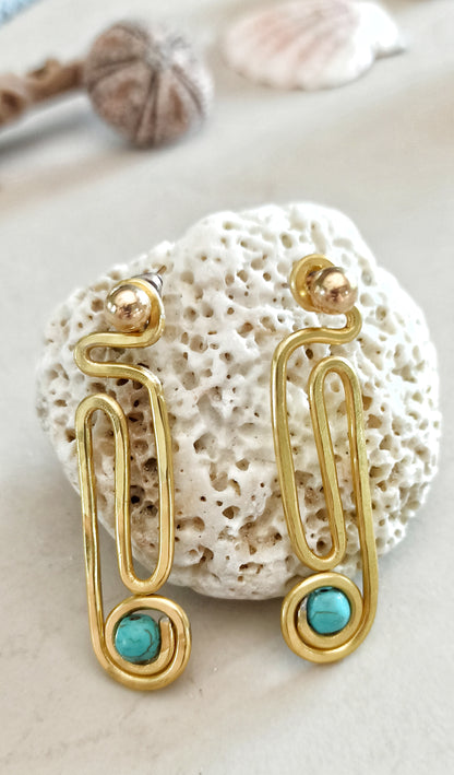 Meander ear jacket earrings with turquoise gemstone