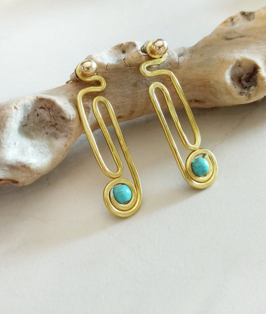 Meander ear jacket earrings with turquoise gemstone