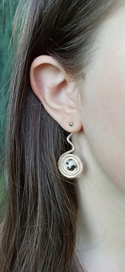 Agate spiral ear jacket earrings in silver