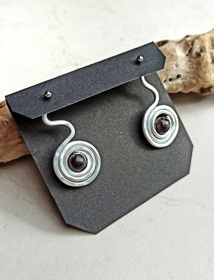 Agate spiral ear jacket earrings in silver