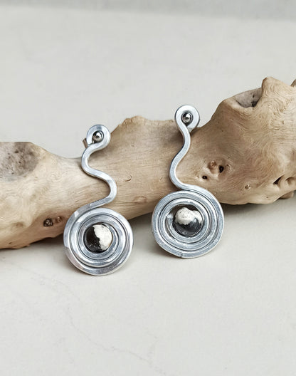 Agate spiral ear jacket earrings in silver