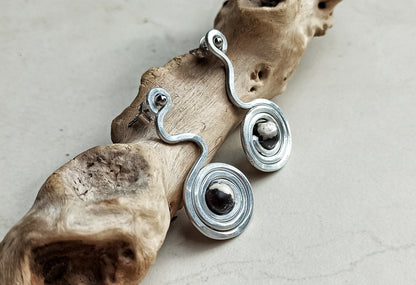 Agate spiral ear jacket earrings in silver