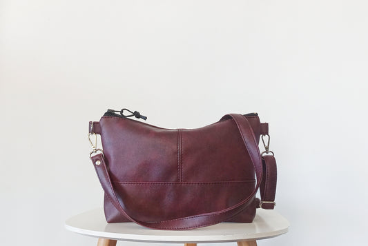 Vegan leather Crossbody bag in Deep Plum