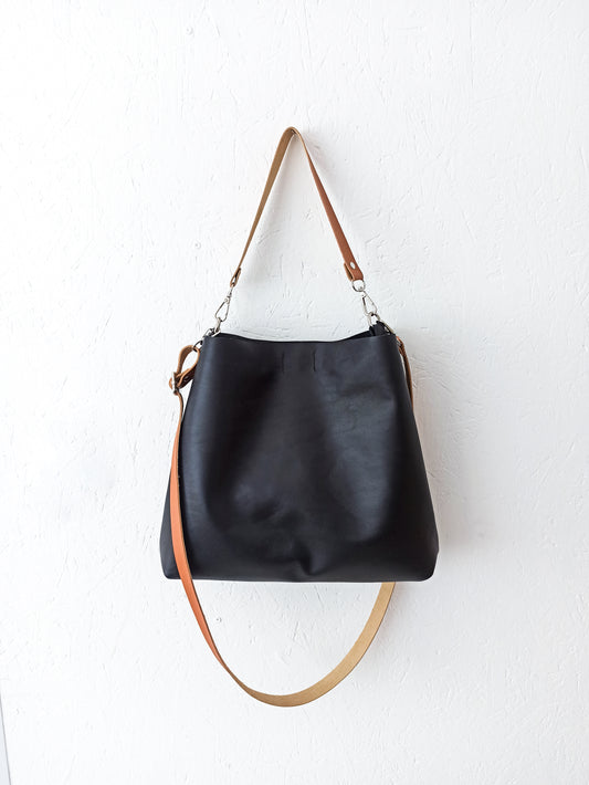 Leather Hobo bag- Minimalist black