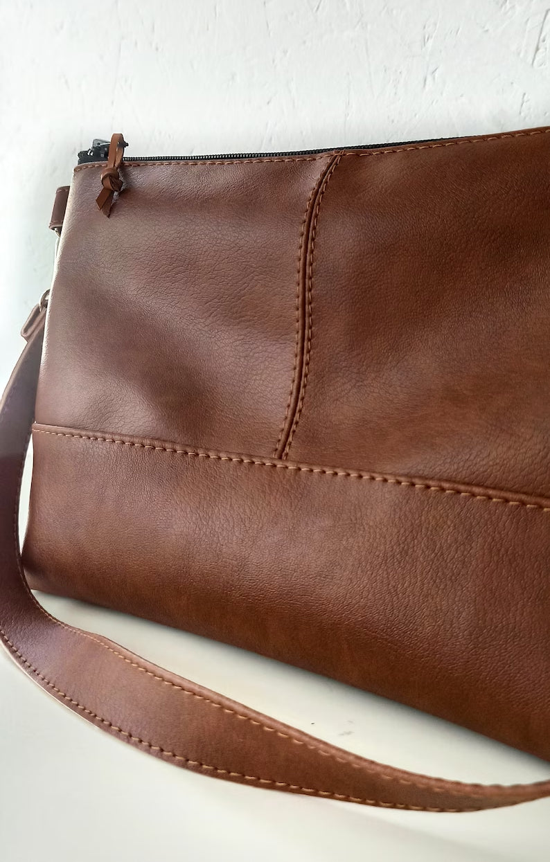 Vegan leather Crossbody bag- Cognac