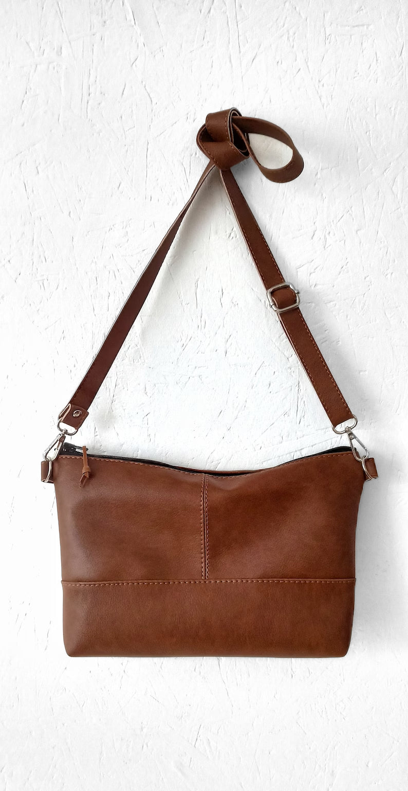 Vegan leather Crossbody bag- Cognac